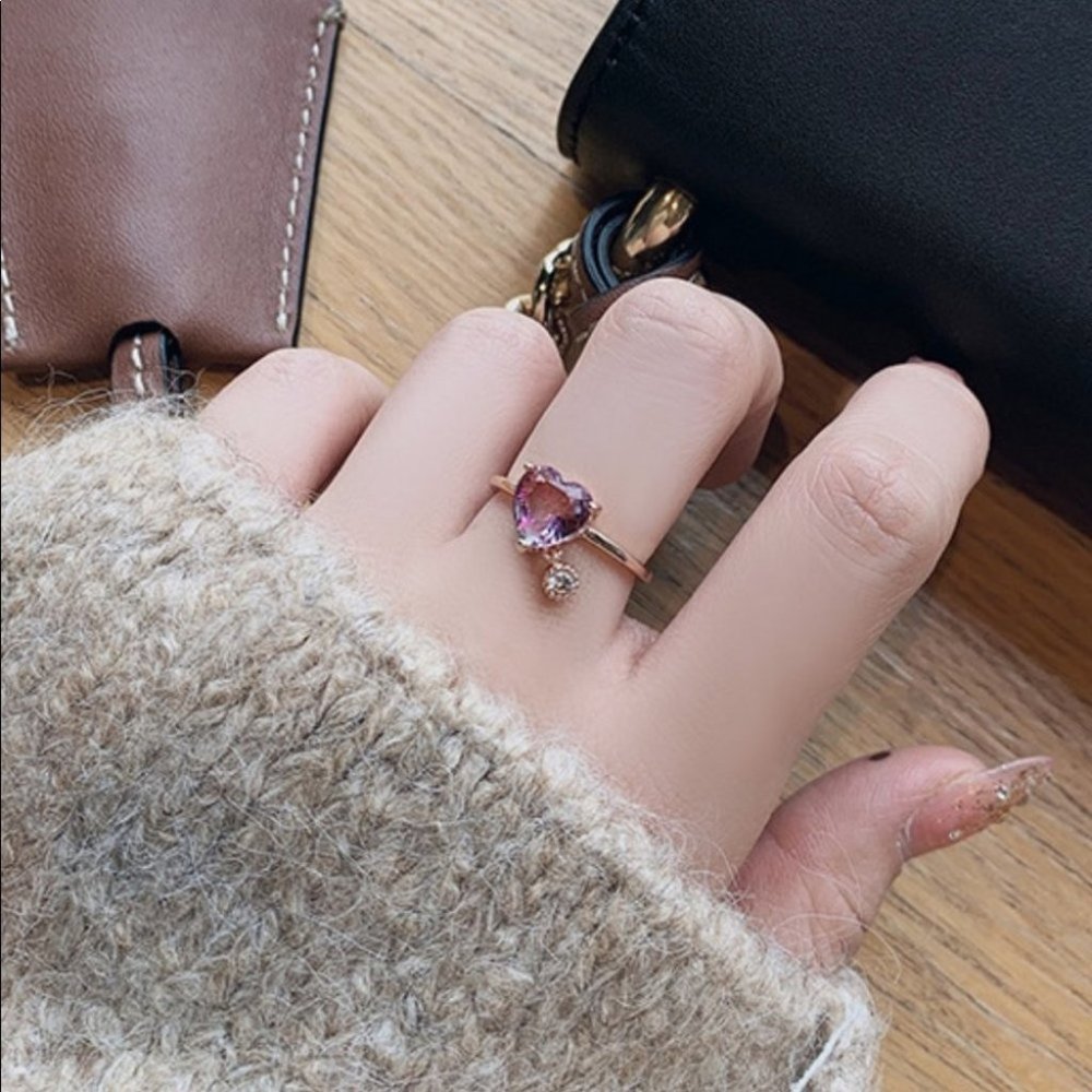 Sweet Heart purple Cubic Zircon Adjustable ring